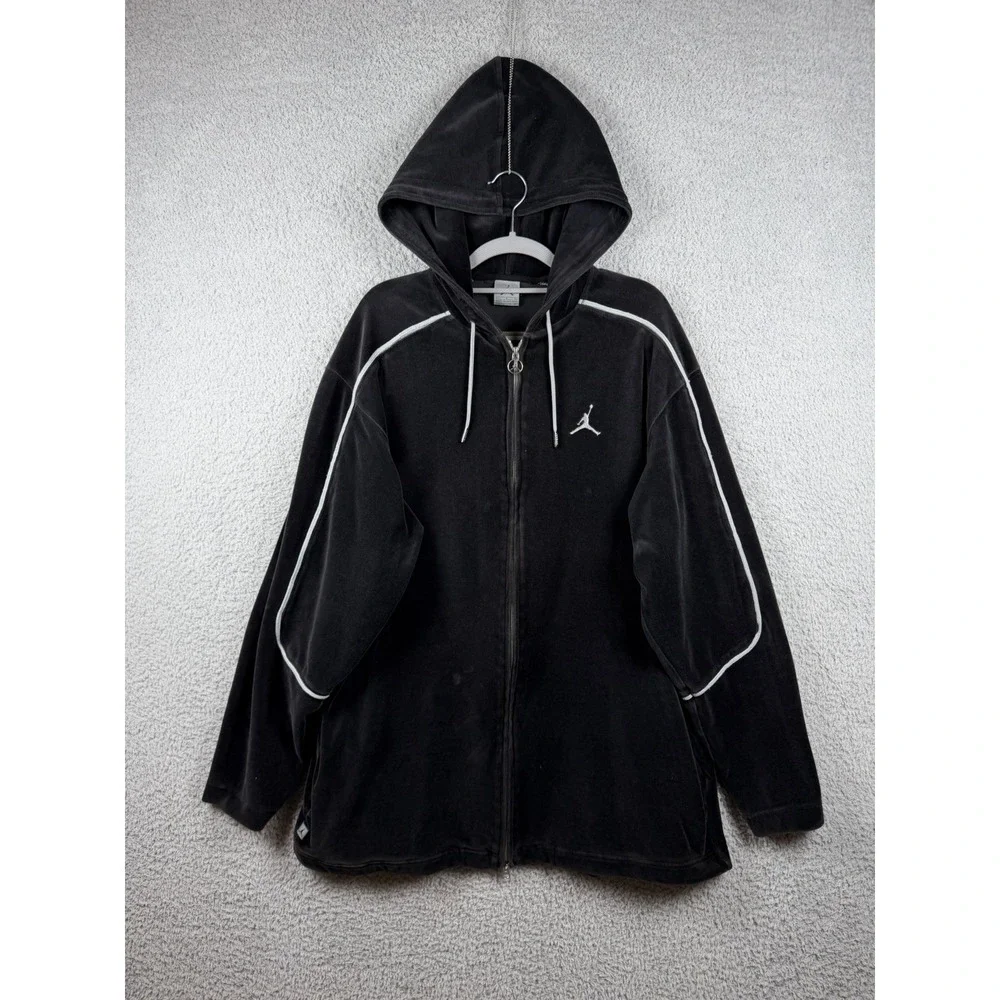Vintage Y2K Air Jordan Black Velour Hooded Sweatsuit Men's Sz L Tracksuit‎ Set